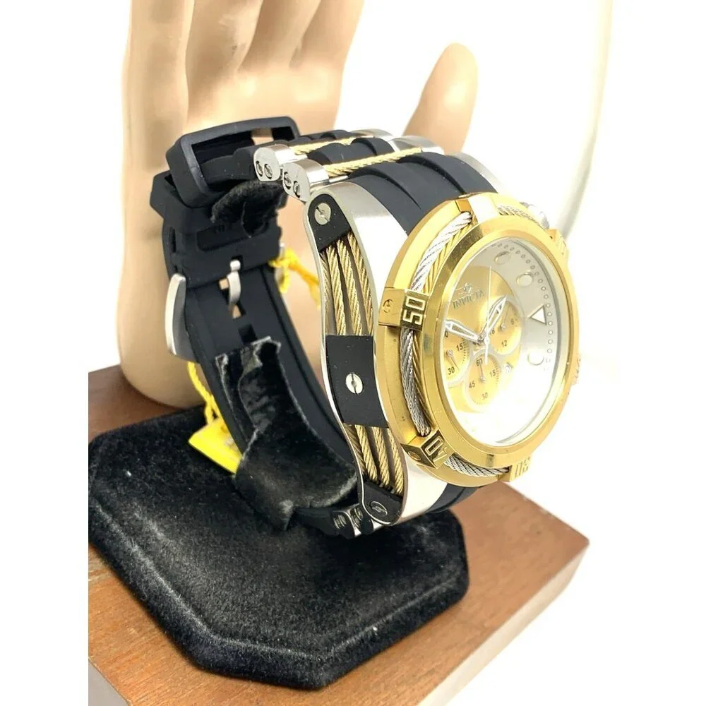 Invicta Men's Watch 37197 Bolt Quartz Chronograph Gold Silver Dial Rubber 51mm